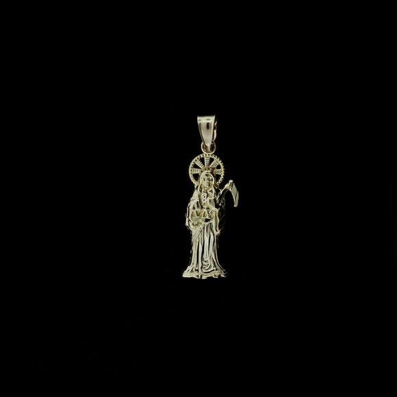 Real 10K Yellow Gold Santa Muerte Grim Reaper Pendant - Picture 3 of 5